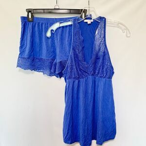 Fleur’t 2 piece tank short pajama set purple lace detail size medium
